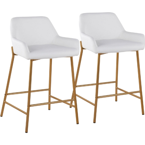 Daniella 24" Counter Stool in White Leatherette & Gold Metal (Set of 2)